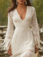 Lace Fringe V-neck Maxi Dress (2)
