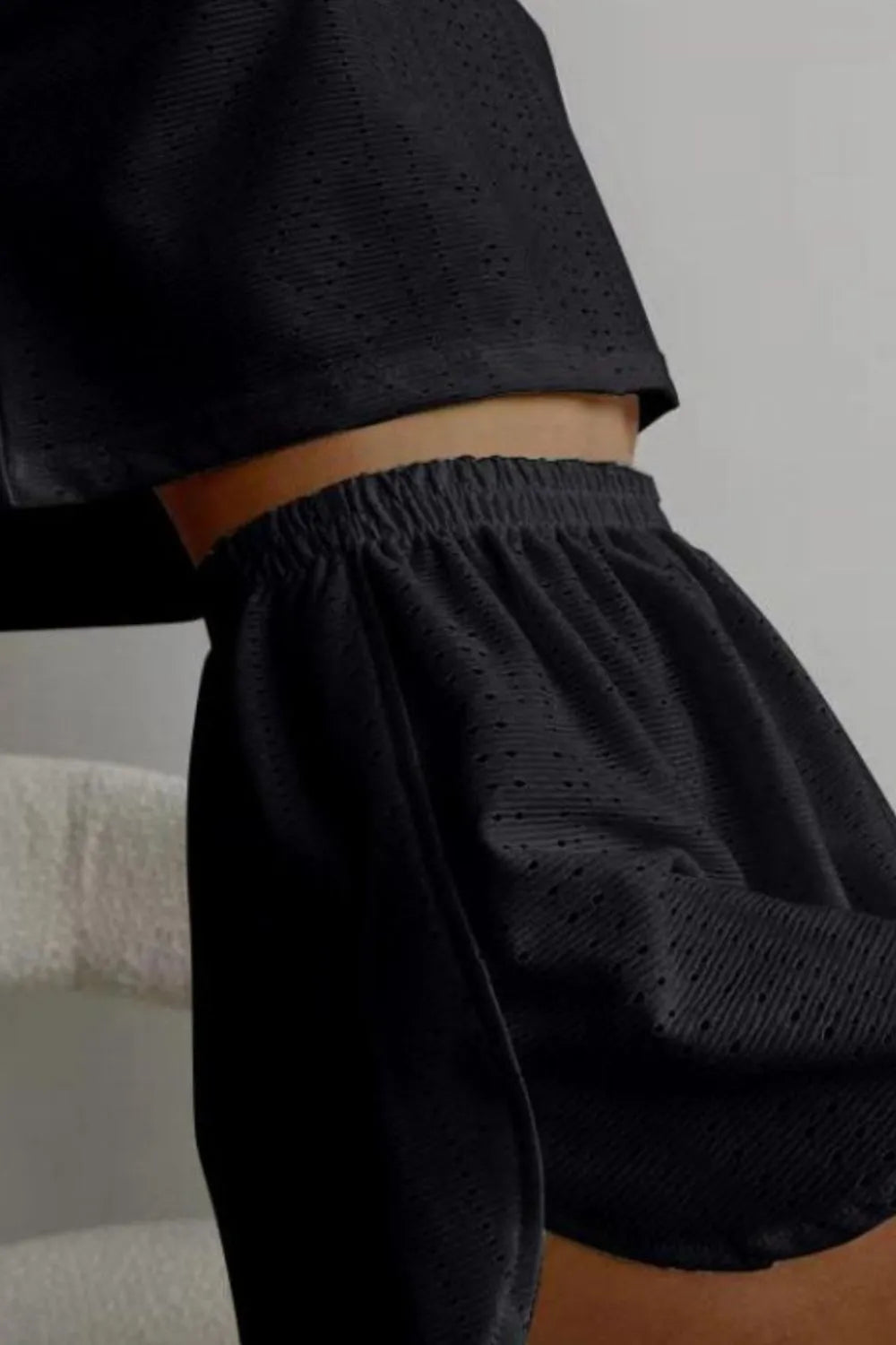 Eyelet Round Neck Top Shorts Set (10)