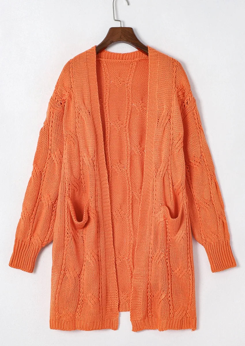 Cable-knit Dropped Shoulder Slit Cardigan (5)