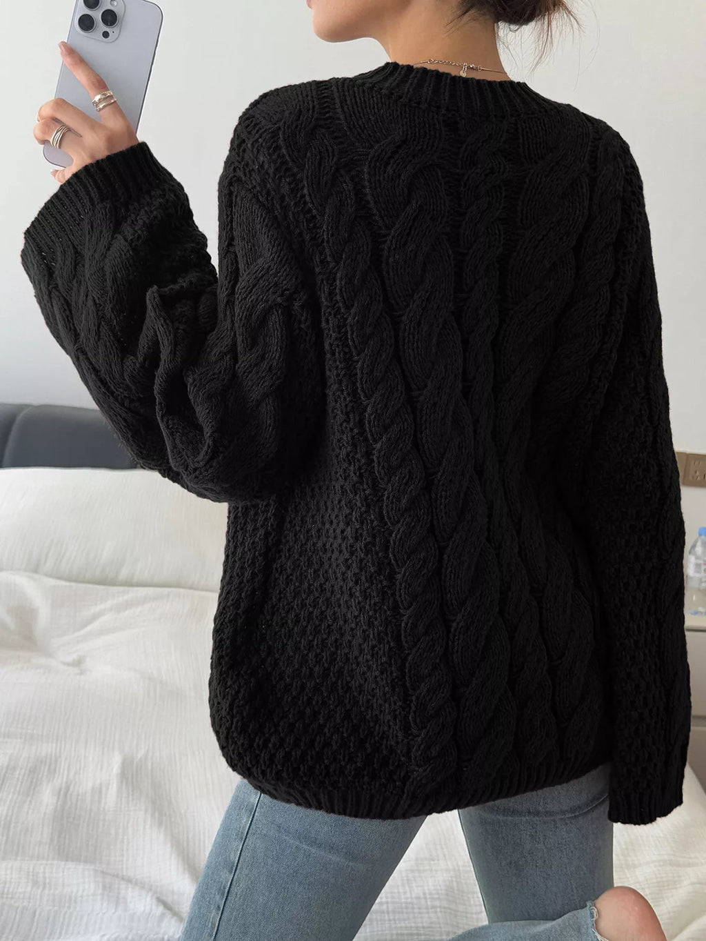 Cable Knit Round Neck Sweater (9)