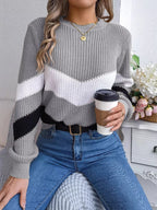 Chevron Stripe Block Round Neck Sweater (9)