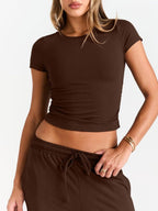 Round Neck Short Sleeve Tee Pants Set (15)