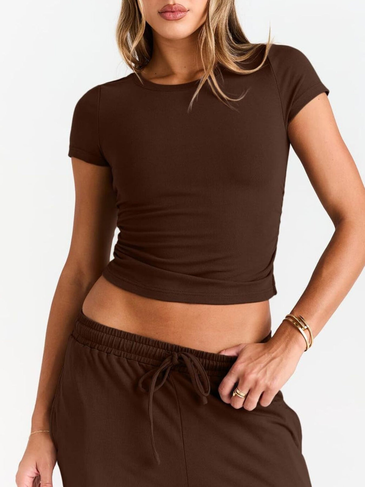 Round Neck Short Sleeve Tee Pants Set (15)