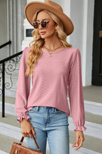 Round Neck Flounce Sleeve T-shirt (15)
