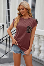 Leopard Round Neck Cap Sleeve T-shirt (30)