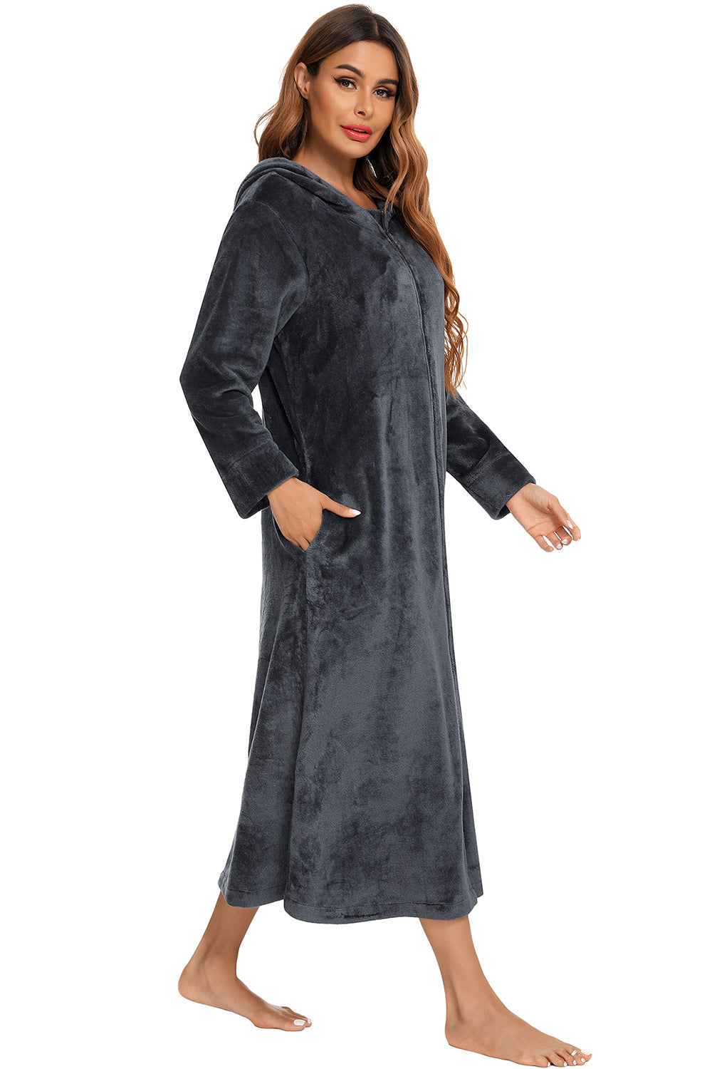 Zip Front Hooded Night Dress Pockets (5)