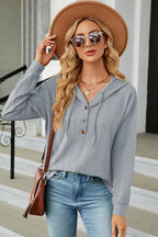 Drawstring Half Button Long Sleeve Hoodie (11)