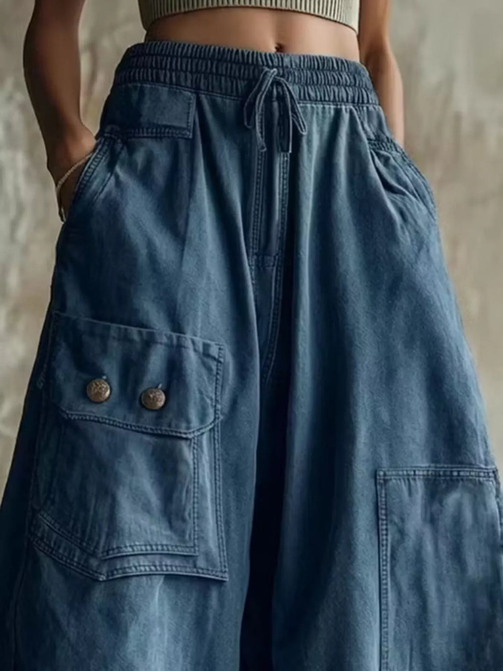 High-waisted Cargo Wide-leg Cropped Pants (5)