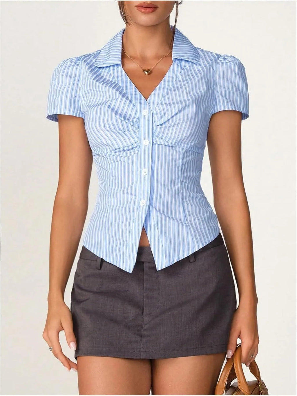 Striped Collared Neck Short Sleeve Shirt (7)