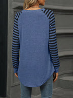 Striped Round Neck Raglan Sleeve T-shirt (24)