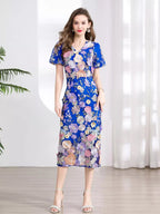 Floral Embroidered Puff Sleeve Midi Dress (19)