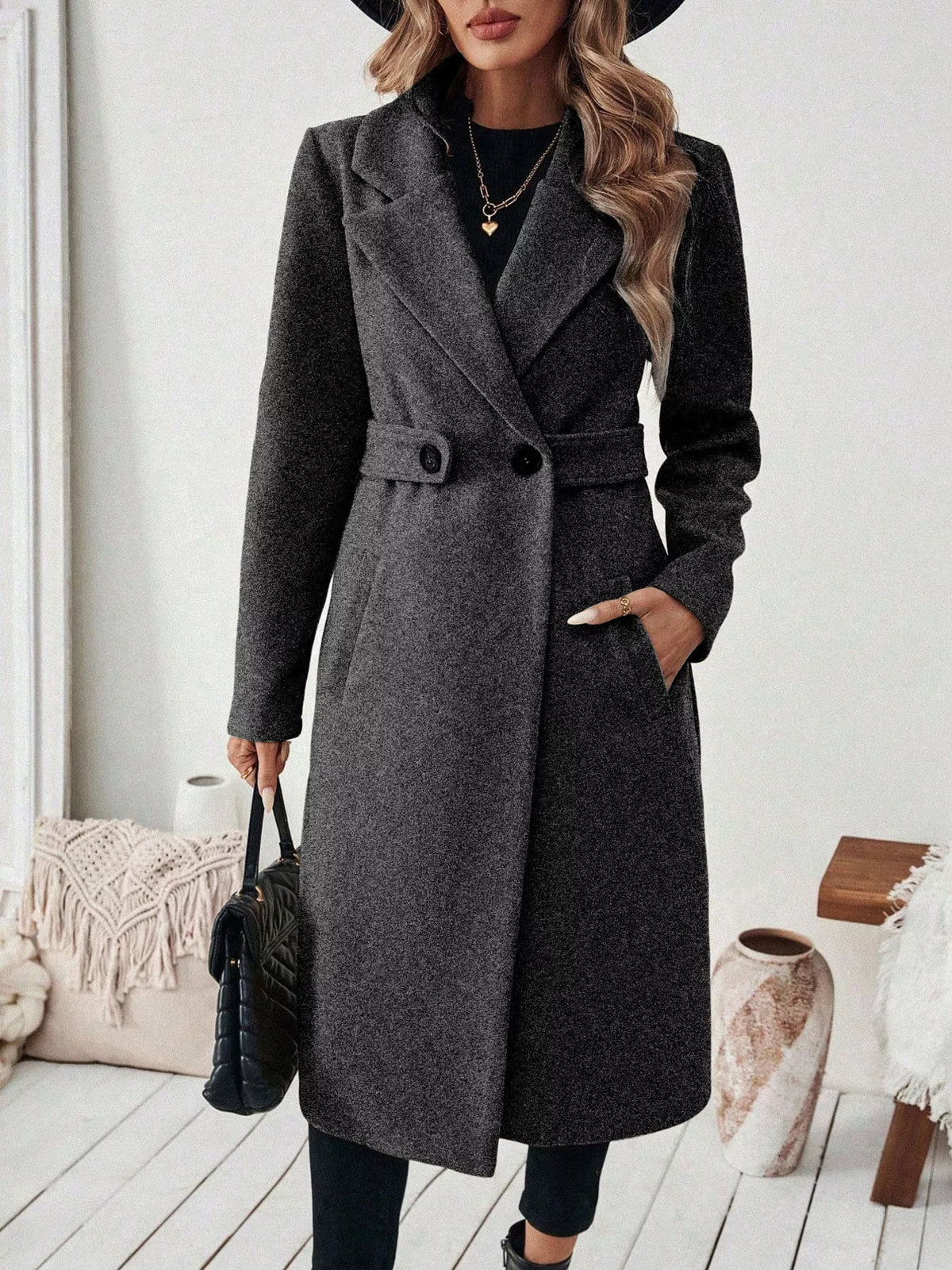 One Button Lapel Collar Overcoat (6)
