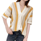 Oversized V-neck Striped Shirt photo 2