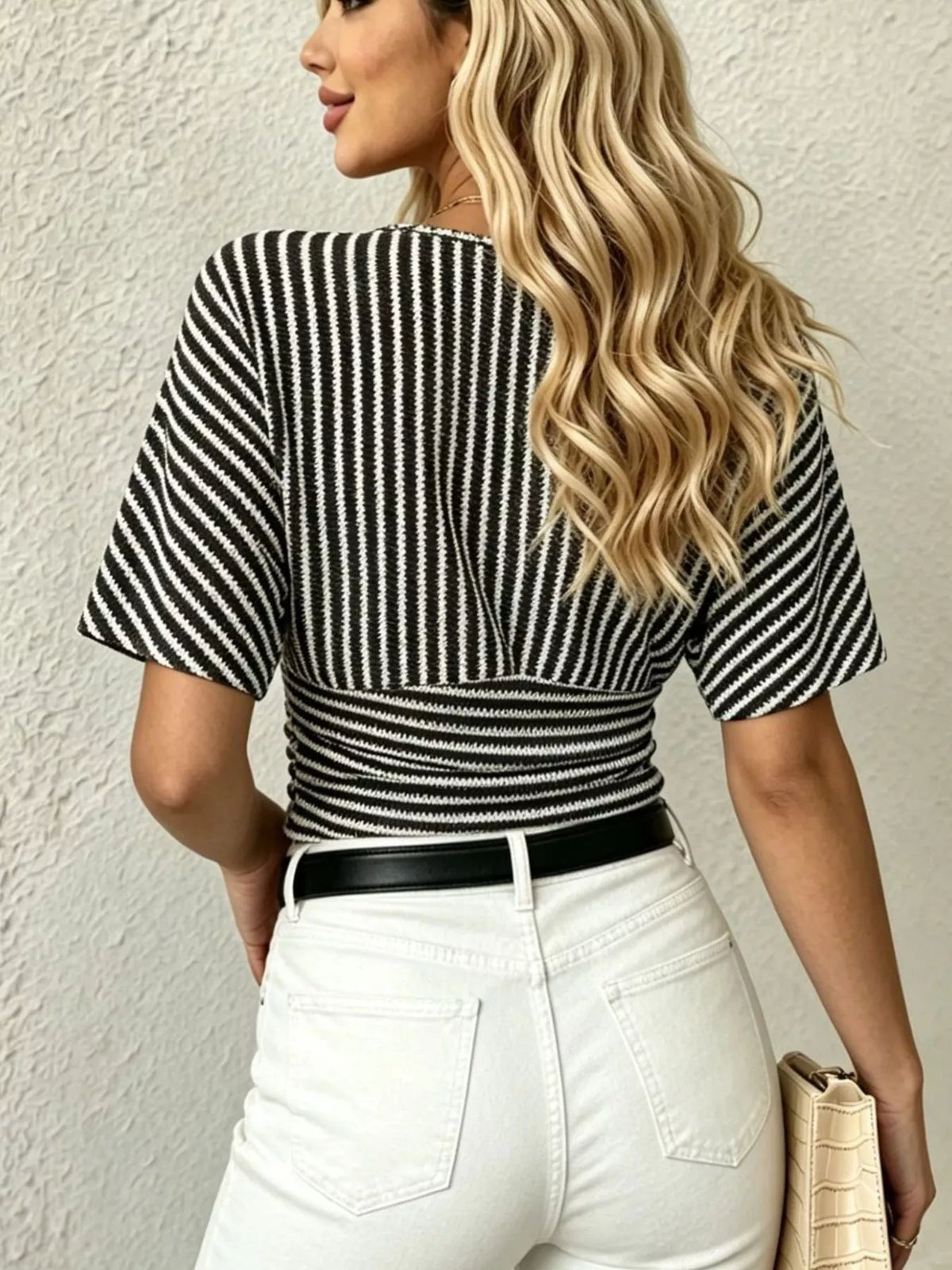 Striped Surplice Short Sleeve Top (8)