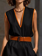 Contrast Trim V-neck Sleeveless Dress (5)