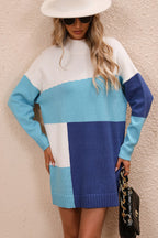 Block Mock Neck Dropped Shoulder Sweater Dress (10)
