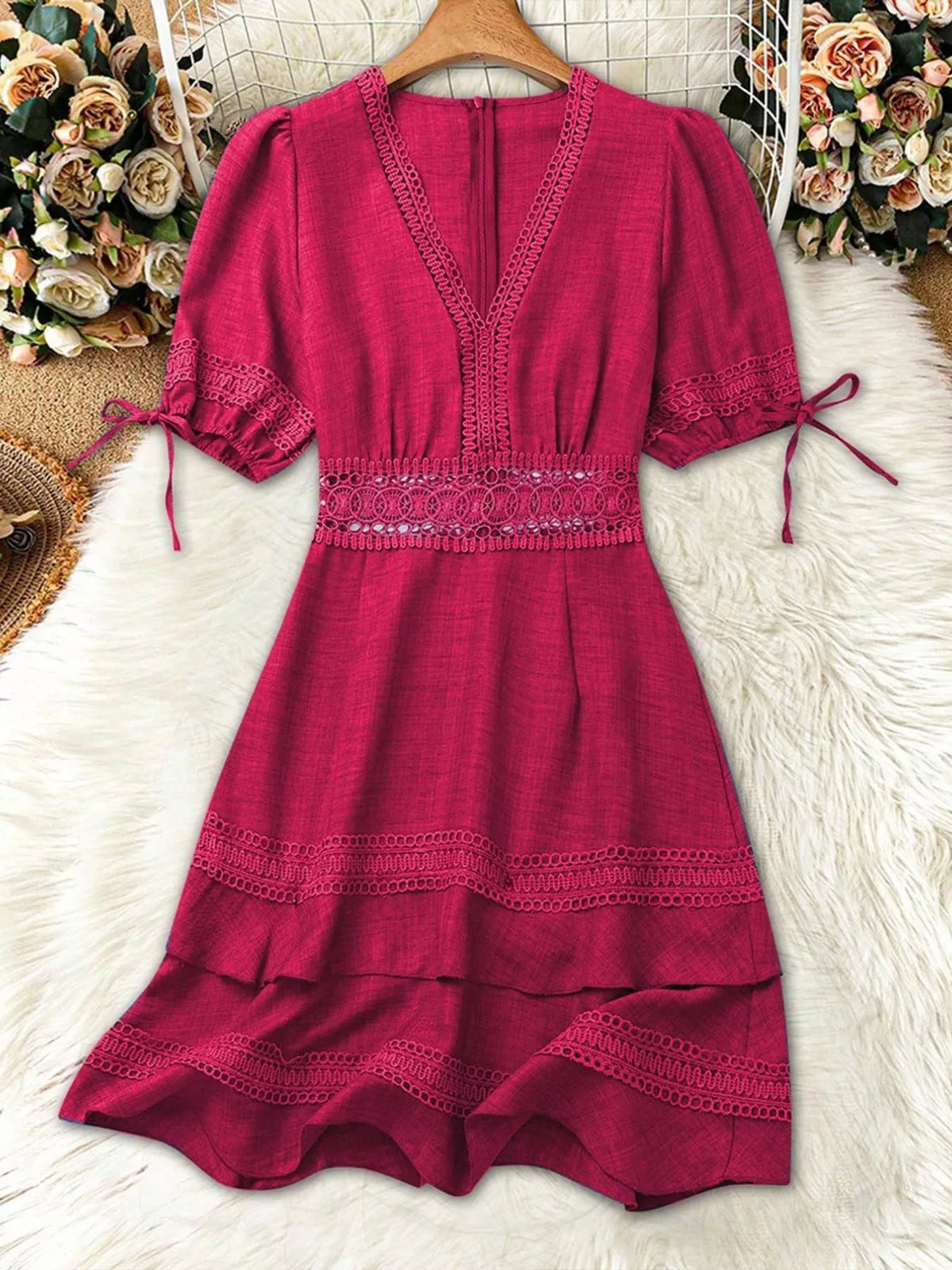 Lace Detail V-neck Mini Dress (21)