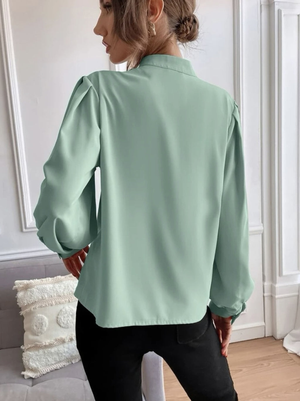 Mock Neck Button Front Shirt (2)