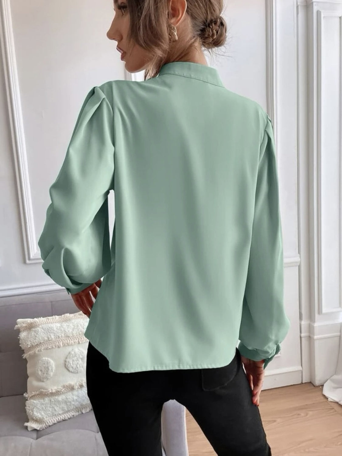 Mock Neck Button Front Shirt (2)