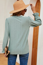 Eyelet V-neck Flounce Sleeve T-shirt (21)
