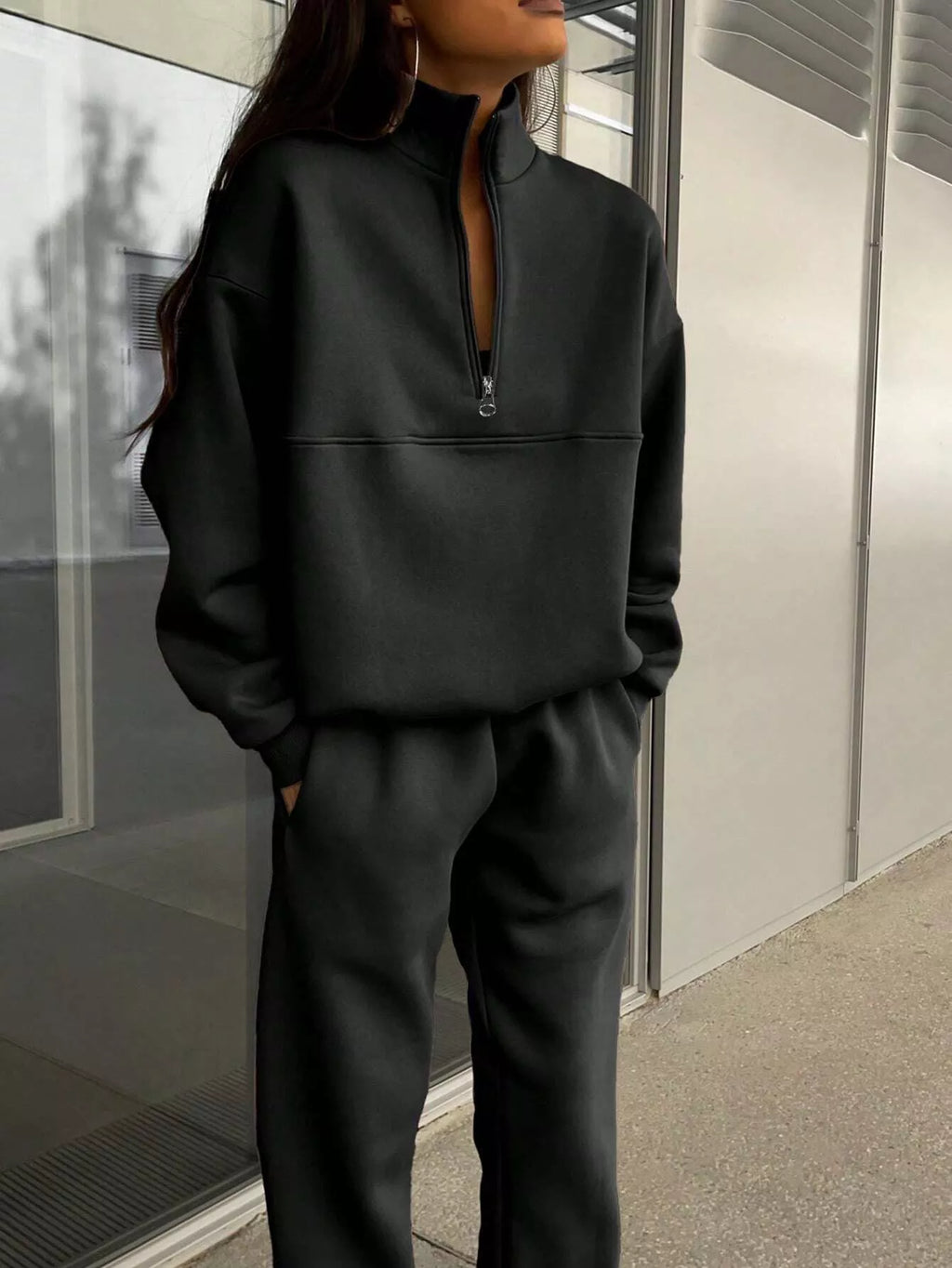 Half Zip Sweatshirt Pants Set (7)