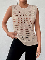 Hollow Out Round Neck Knit Tank (26)
