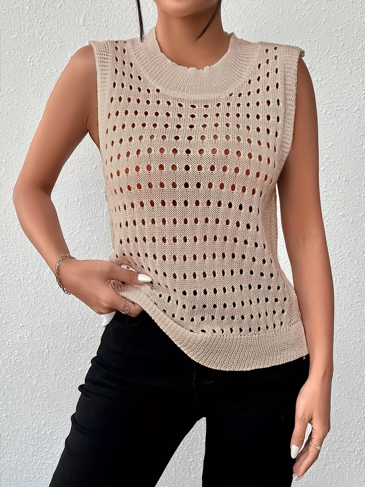 Hollow Out Round Neck Knit Tank (26)