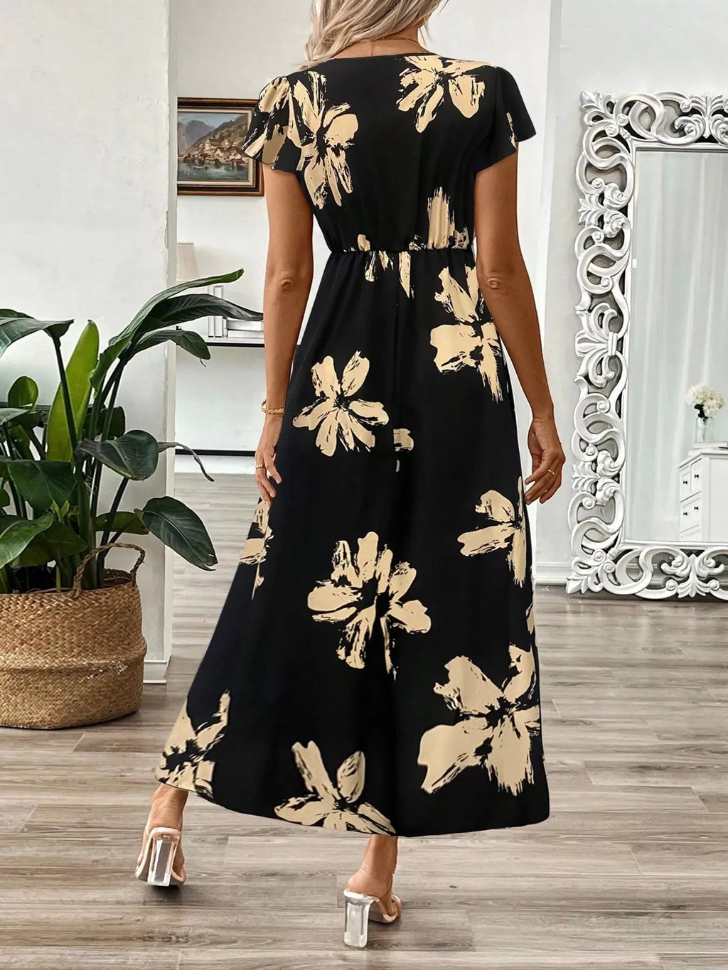 Surplice Cap Sleeve Midi Dress (2)