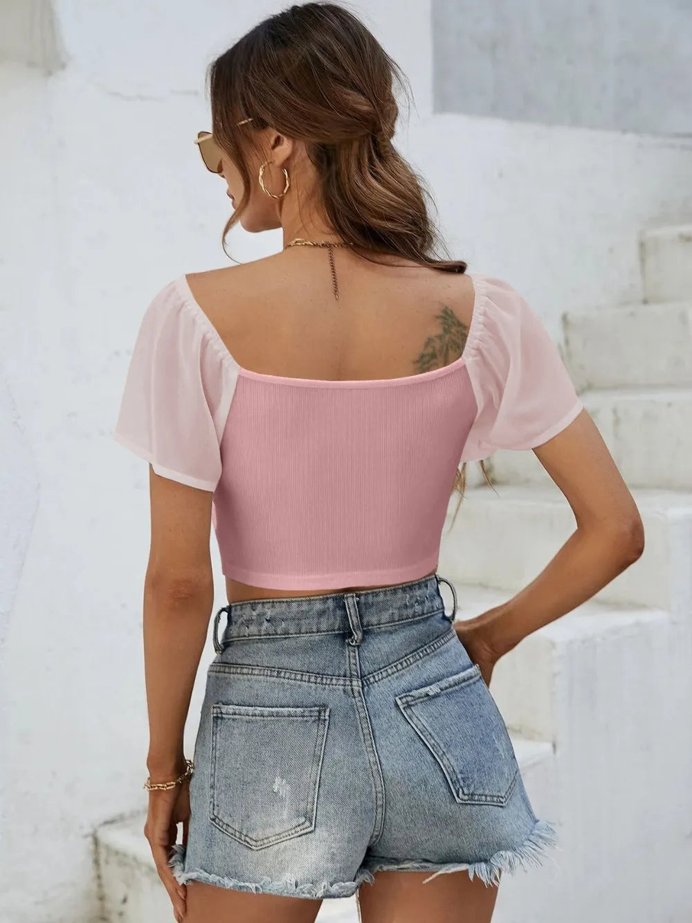 Drawstring Short Sleeve Crop Top (14)
