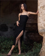 Slim Fit Black Slip Dress Midi photo 4