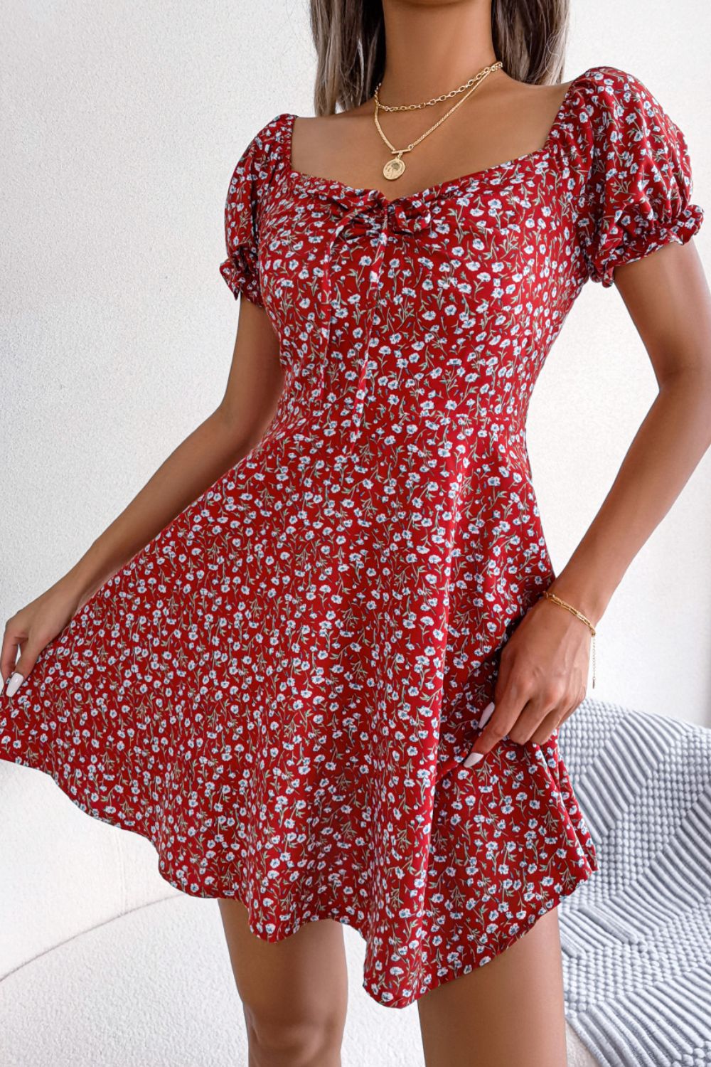 Ditsy Floral Drawstring A-line Dress (10)