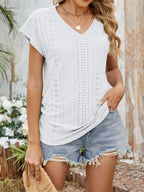 Eyelet V-neck Short Sleeve Top (17)