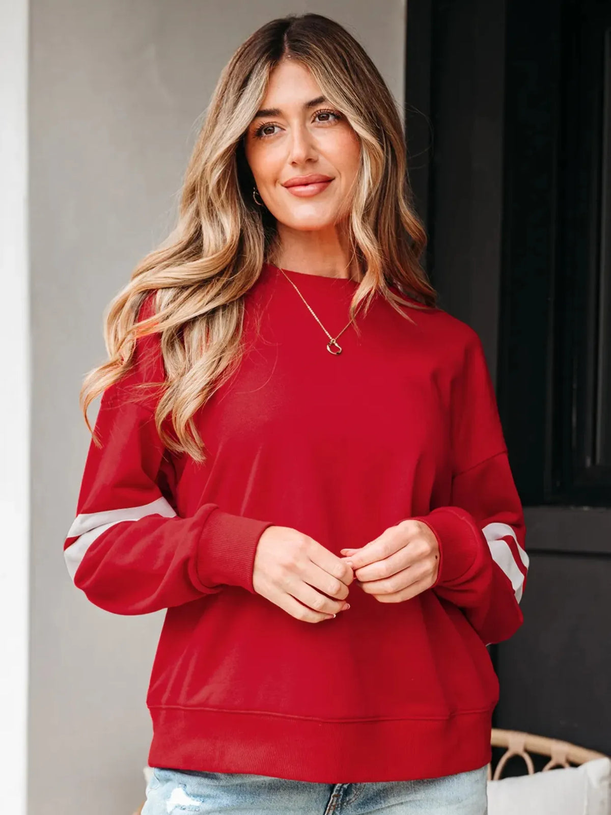 Stripe Round Neck Long Sleeve Sweatshirt (10)