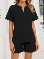 Notched Short Sleeve Top Shorts Set (15)