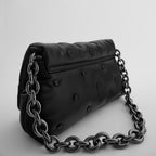 Blue Oversized Denim Quilted Shoulder Messenger Bag Chain photo 3