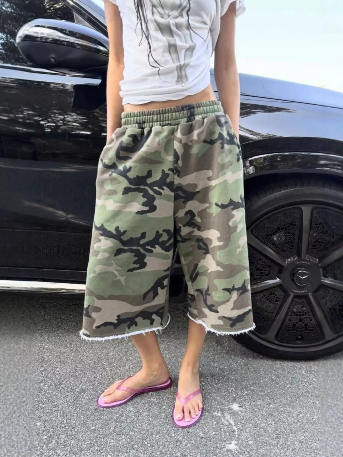 Wide-leg Cropped Sweatpants Pockets (2)