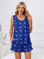 Heart Scoop Neck Tank Shorts Lounge Set (16)