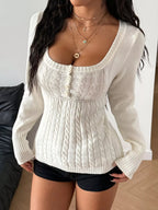 Cable Knit Button-front Fitted Sweater (2)