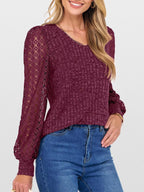Lace Sleeve V-neck T-shirt (17)
