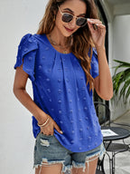 Swiss Dot Round Neck Petal Sleeve Top (23)