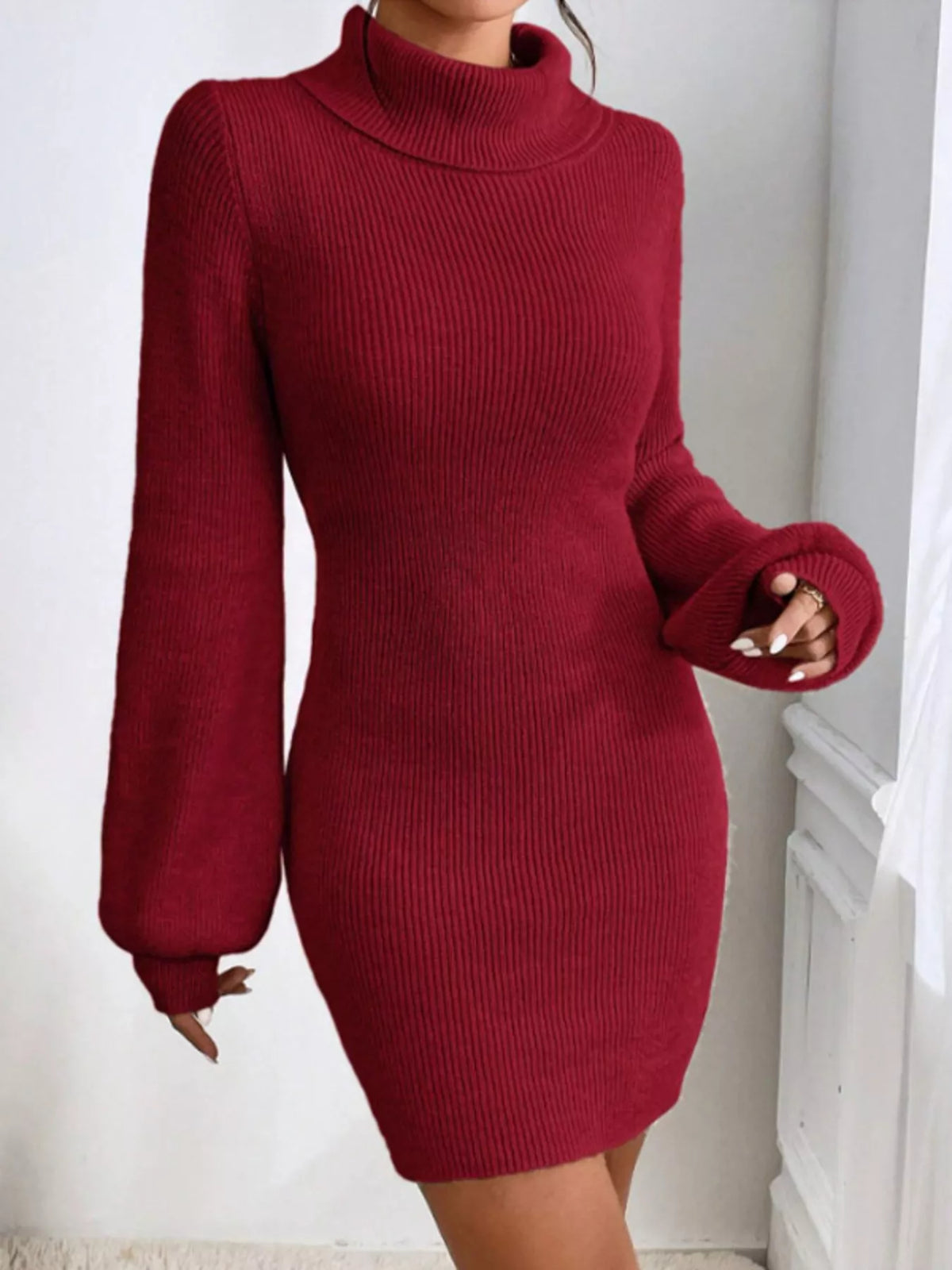 Turtleneck Ribbed Knit Sweater Dress (22)