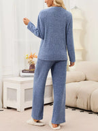 Ribbed Knit Top Wide-leg Pants Set (5)