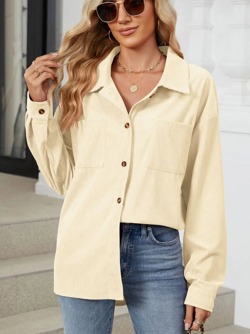 Button Up Dropped Shoulder Long Sleeve Outerwear (16)