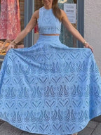 Eyelet Lace Top Maxi Skirt Set (5)