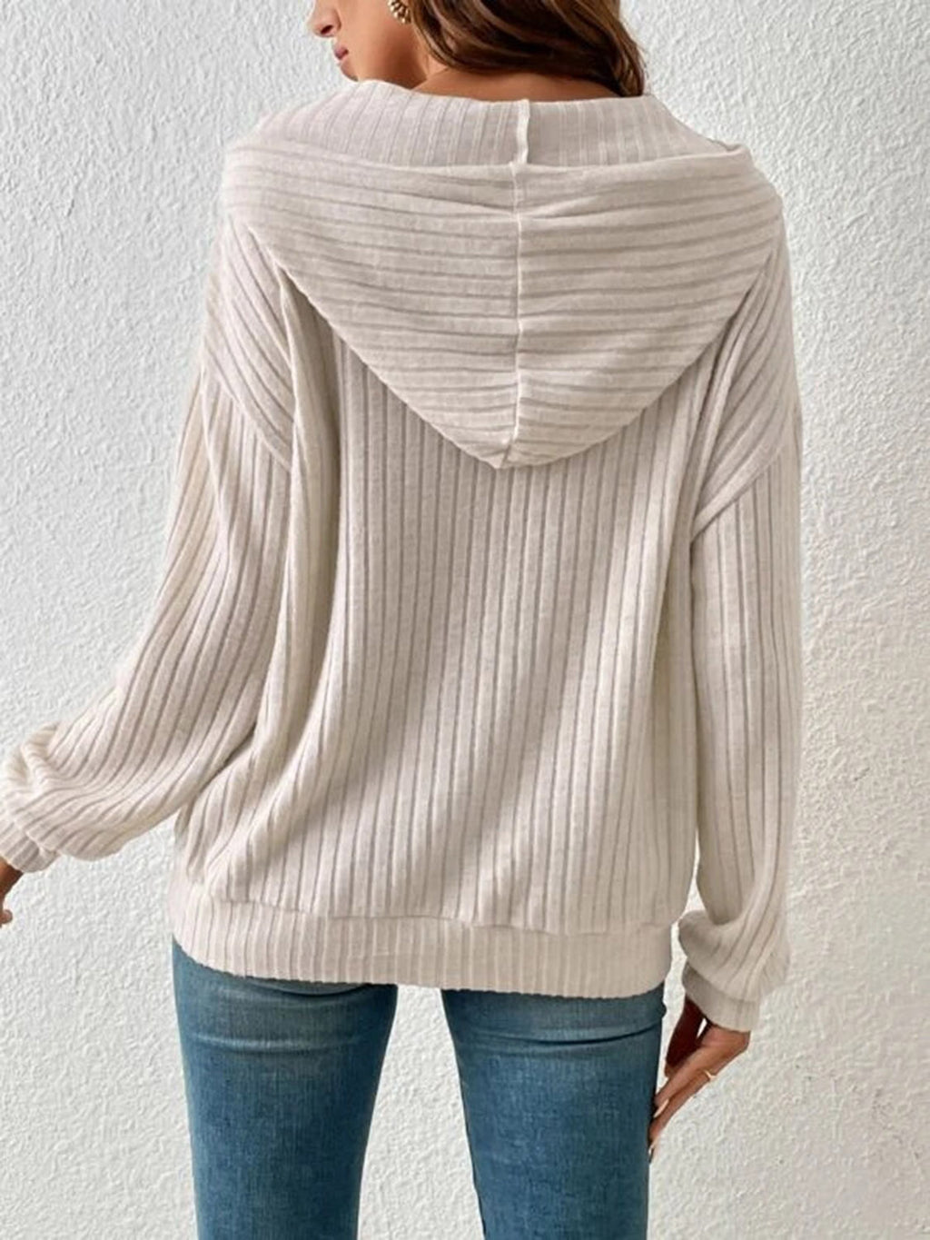 Ribbed Dropped Shoulder Drawstring Hoodie (5)