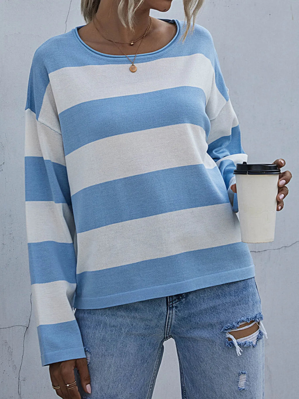 Striped Casual Long Sleeve Knit Top (3)
