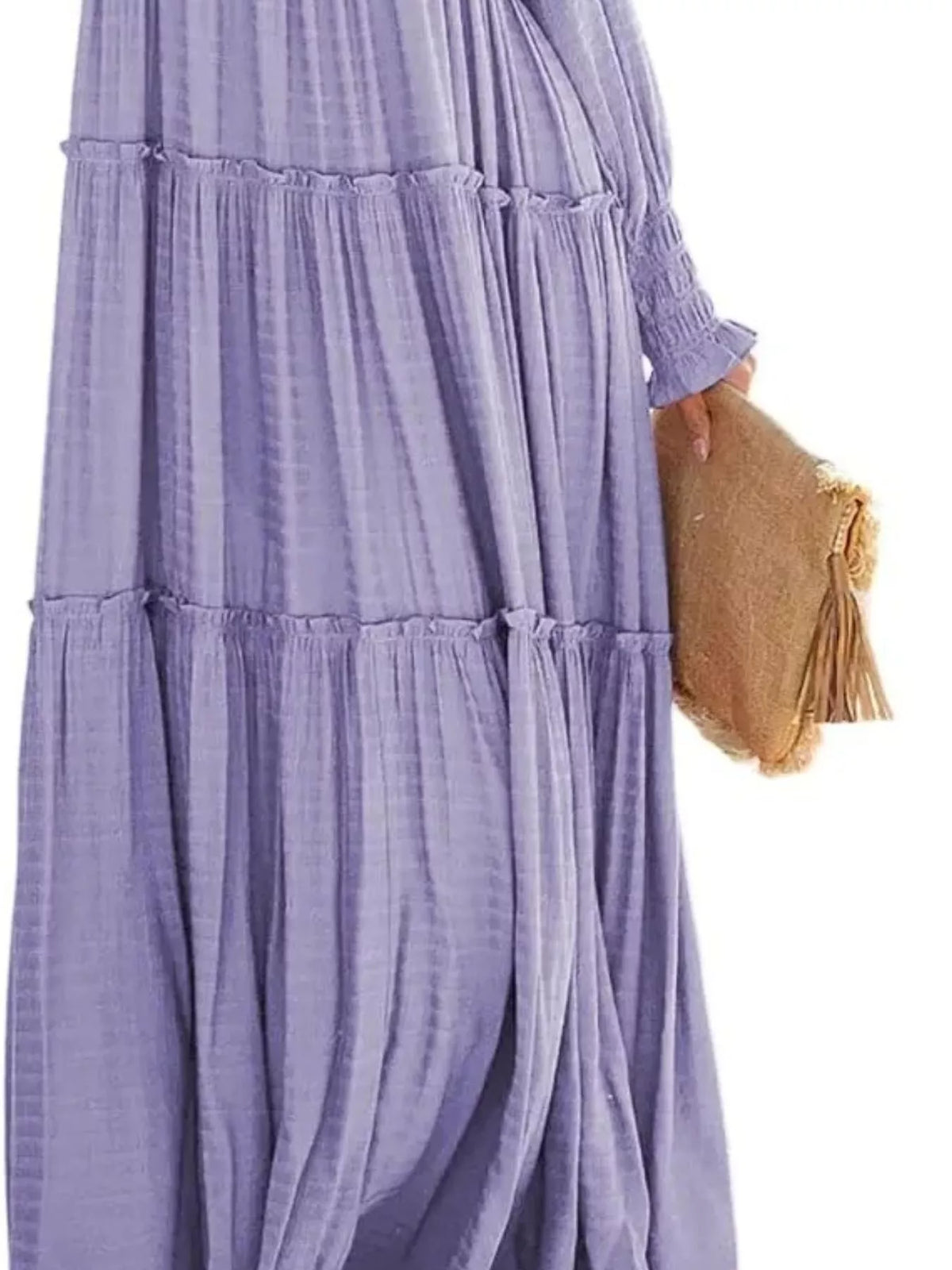 V-neck Long Sleeve Tiered Maxi Dress (3)