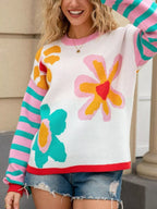 Floral Striped Crew Neck Sweater (4)