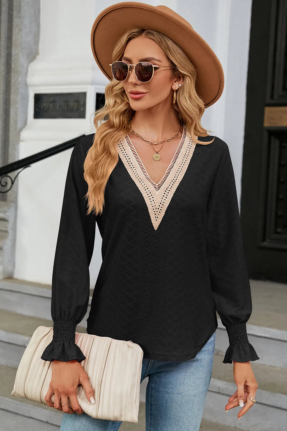 V-neck Flounce Sleeve T-shirt (8)