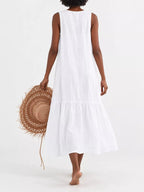 Full Size V-neck Button Front Sleeveless Midi Dress Plus (3)